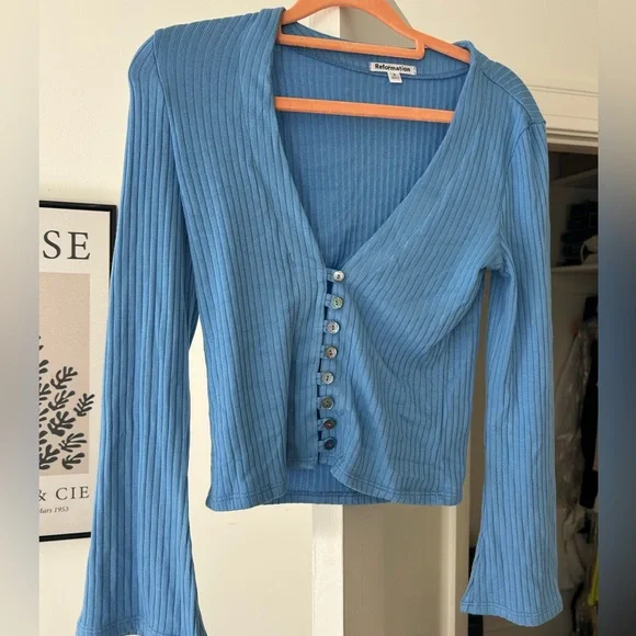 Reformation Gellar Top Blue S - Picture 2 of 3